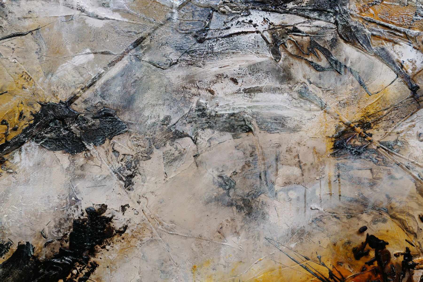 Grunged Sienna 270cm x 120cm Abstract Textured Canvas Painting in Black - Perfect for Modern Living Room & Office Wall Decor
