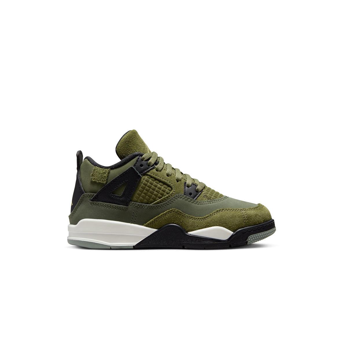 Air Jordan 4 Retro SE Craft 'Medium Olive' Kids Basketball Shoes - Lightweight Sneakers for Boys & Girls - Perfect for School, Sports & Casual Wear