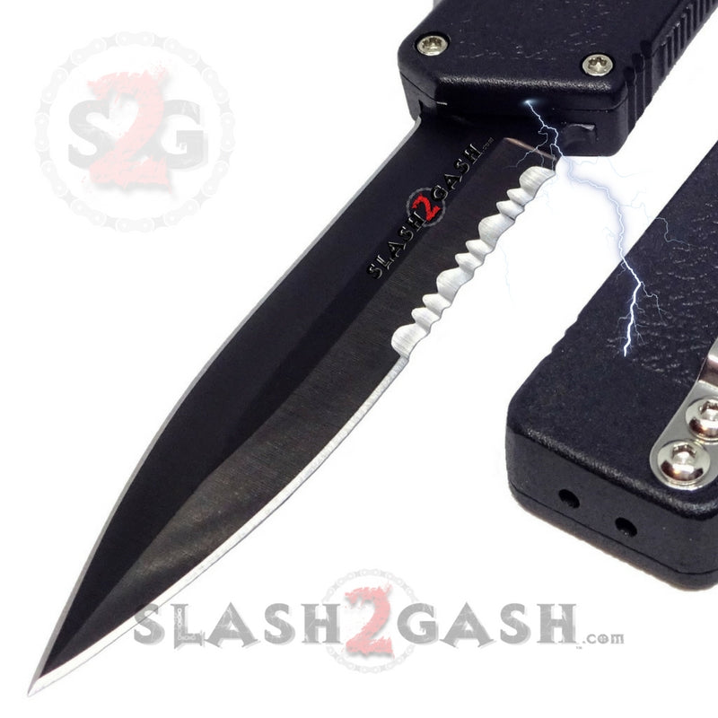 Lightning OTF Dual Action Automatic Knife - Black Tactical Combo Edge | Self Defense, Outdoor Survival & Everyday Carry (EDC) Tool
