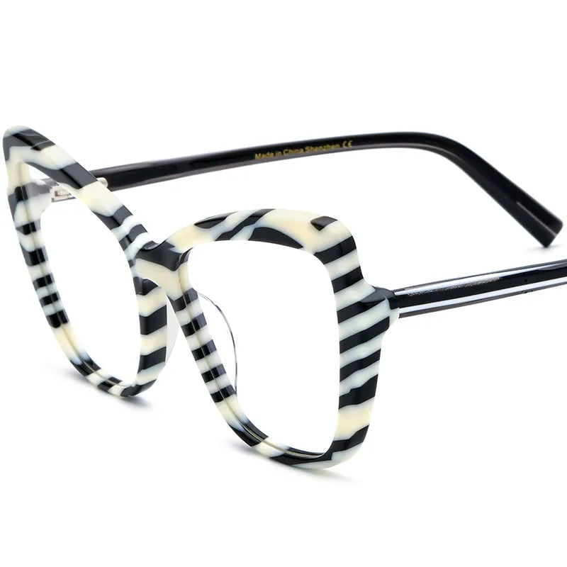 CCspace Unisex Full Rim Square Cat Eye Acetate Eyeglasses 56928 - Retro Fashion Glasses for Men & Women - Perfect for Office, Reading & Daily Wear