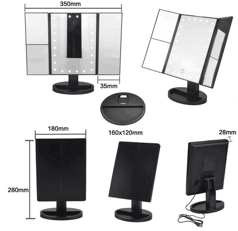 LED Touch Screen Makeup Mirror with Adjustable Brightness - Vanity Mirror for Home & Travel - Perfect for Makeup Application, Skincare, and Hair Styling