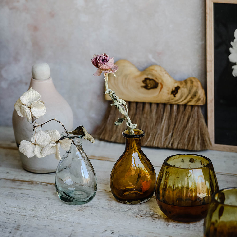 Handblown Glass Bud Vase - Small Amber Glass Vase for Flowers, Home Decor, Wedding Centerpieces & Table Decorations