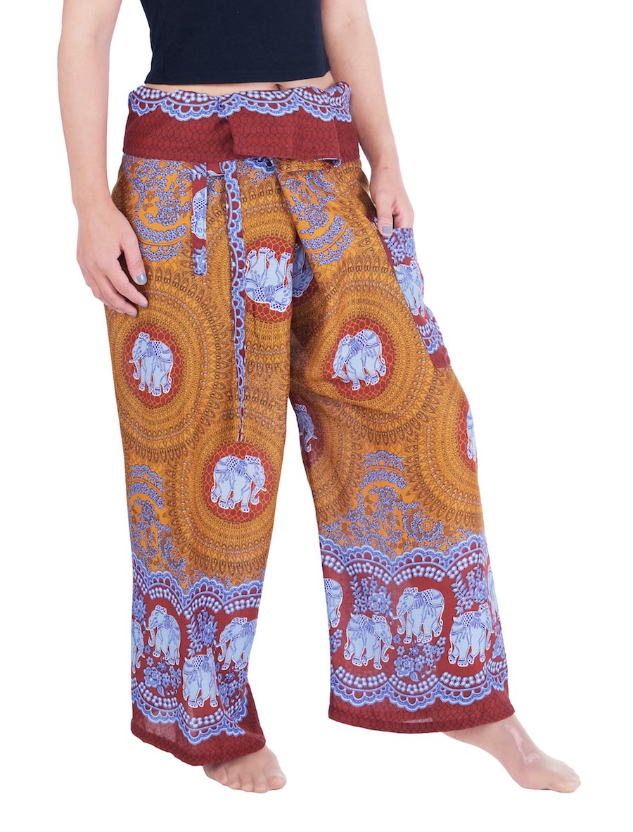 Lannaclothesdesign Women's Thai Fisherman Pants - Yoga Trousers with Wide Legs - Comfortable Loose Fit Pants for Yoga, Meditation, Beach & Casual Wear