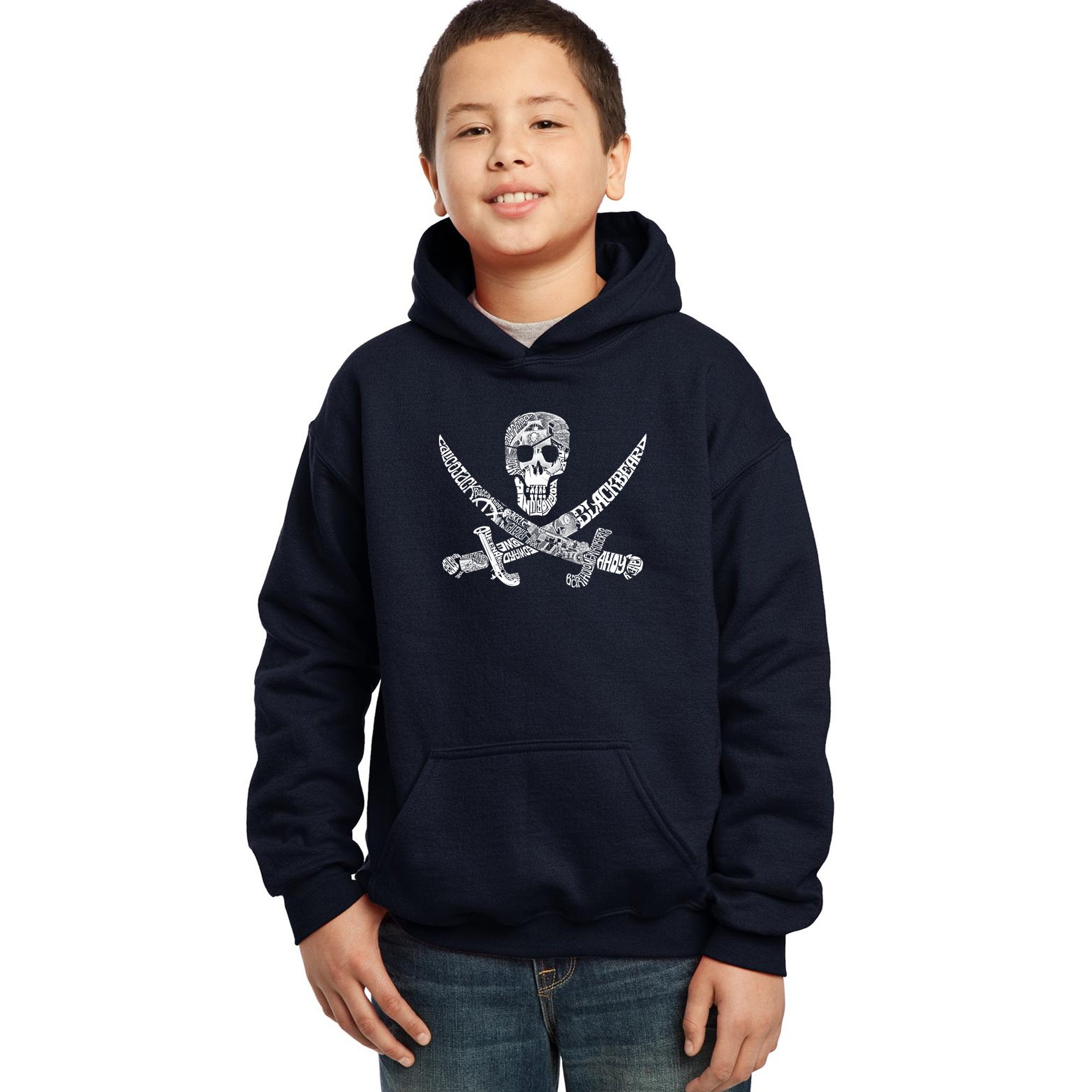 LA POP ART Boys' Word Art Hooded Sweatshirt - CROSSED PISTOLS Graphic Pullover | Cool Streetwear for Teens | Perfect for Urban Fashion & Skate Park Outfits