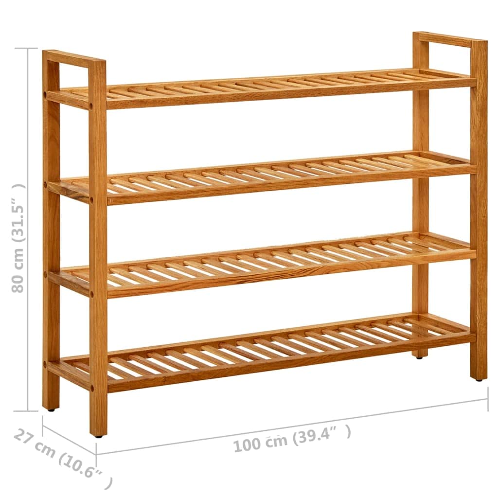 Solid Oak Wood Shoe Rack with 4 Shelves - 39.3