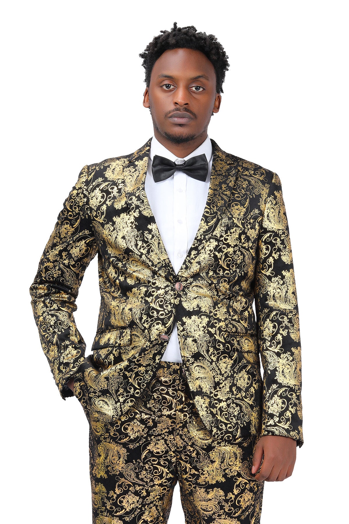 2 Piece Slim Fit Floral Print Dress Suit for Women - Elegant Gold Office Wear & Party Outfit