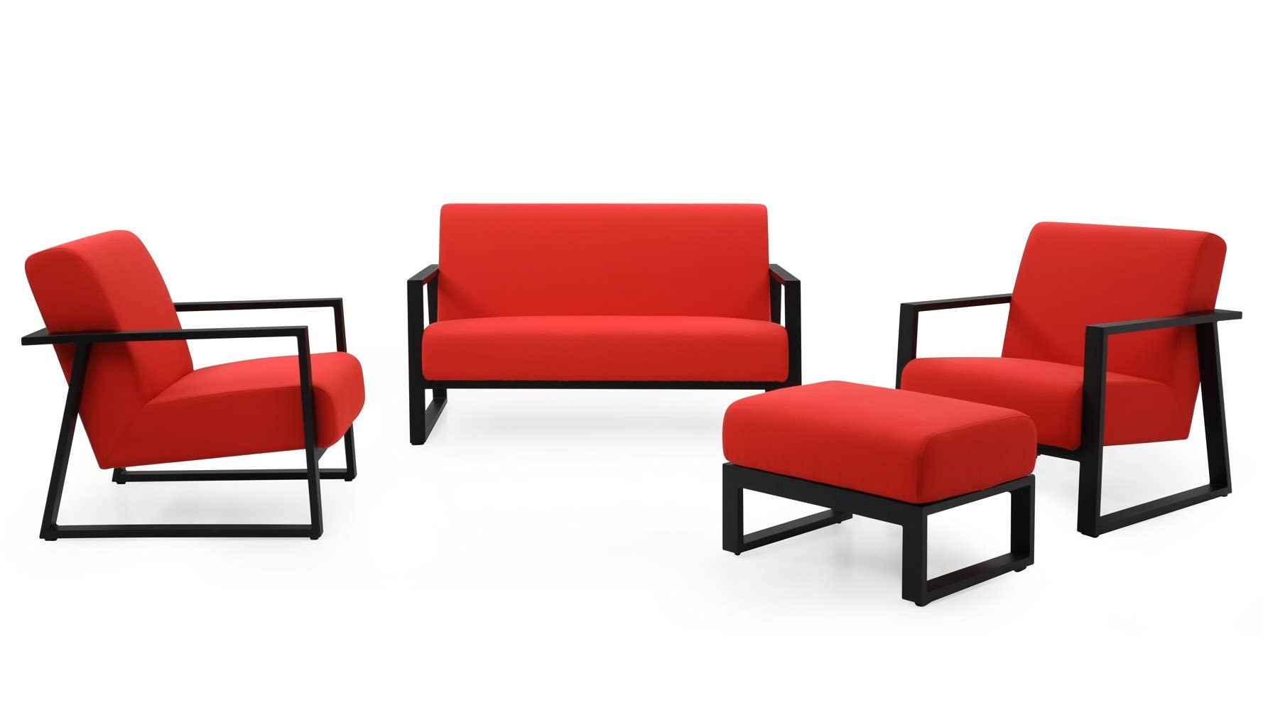 ZURI Modern Elba Outdoor Ottoman with Quick-Dry Cushions & Powder-Coated Aluminum Frame - Waterproof Patio Furniture for Poolside, Garden & Deck - Black/Red