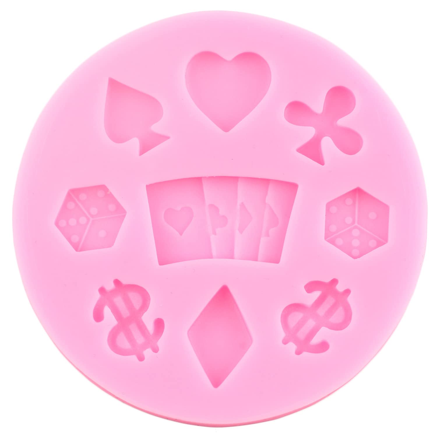 Alice in Wonderland Poker Theme Fondant Molds Set - 4PC Silicone Cake Decorating Kit (Hat, Key, Clock, Cards) for Cupcake Toppers, Chocolate, Gum Paste & Polymer Clay - Perfect for Tea Party, Birthday & Cosplay Events