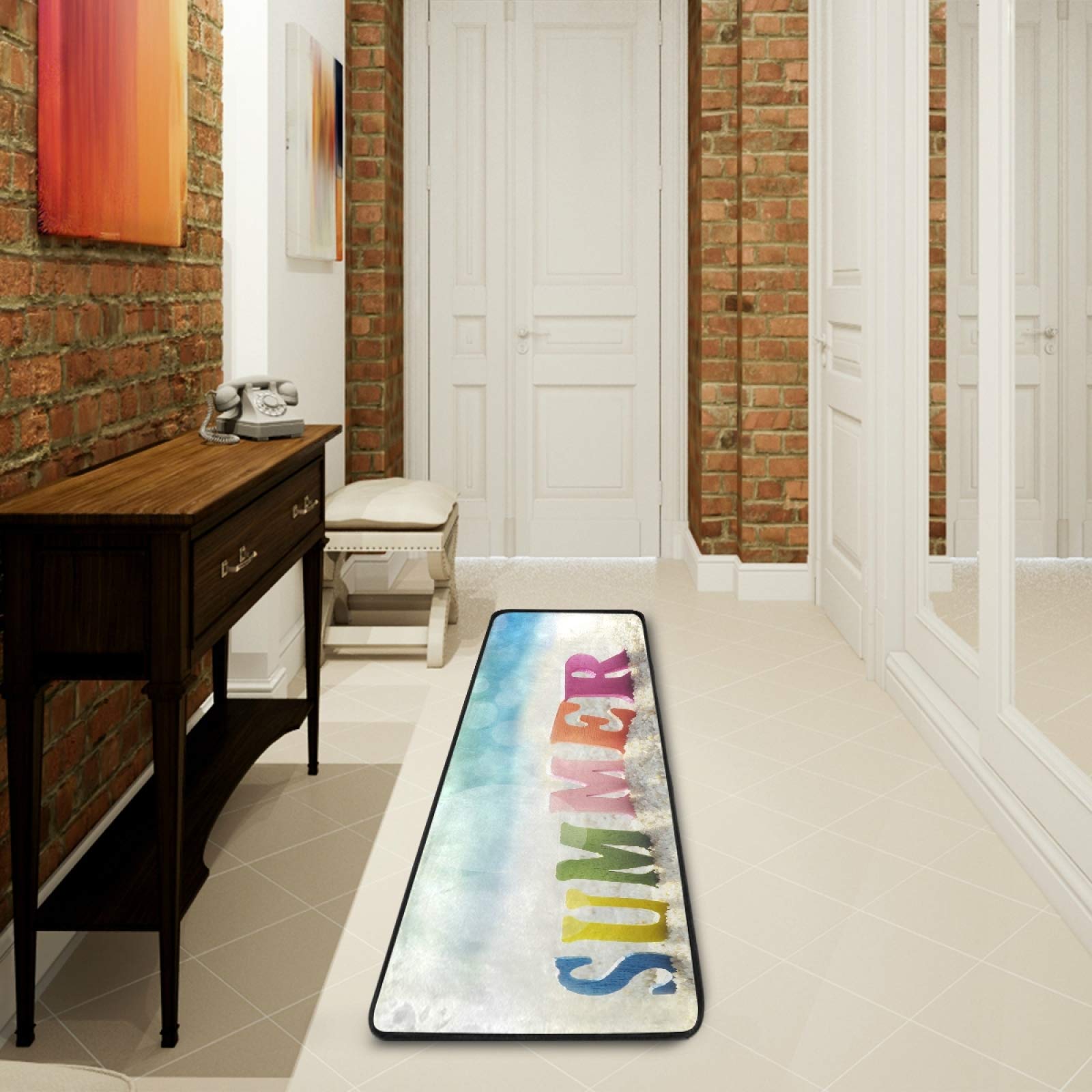 Non-Slip Summer Beach Color Letters Runner Rug - 2x6 FT Soft Indoor Hallway, Kitchen, Bathroom, Bedroom & Entry Carpet - Perfect for Beach Houses, Vacation Rentals & Coastal Home Decor
