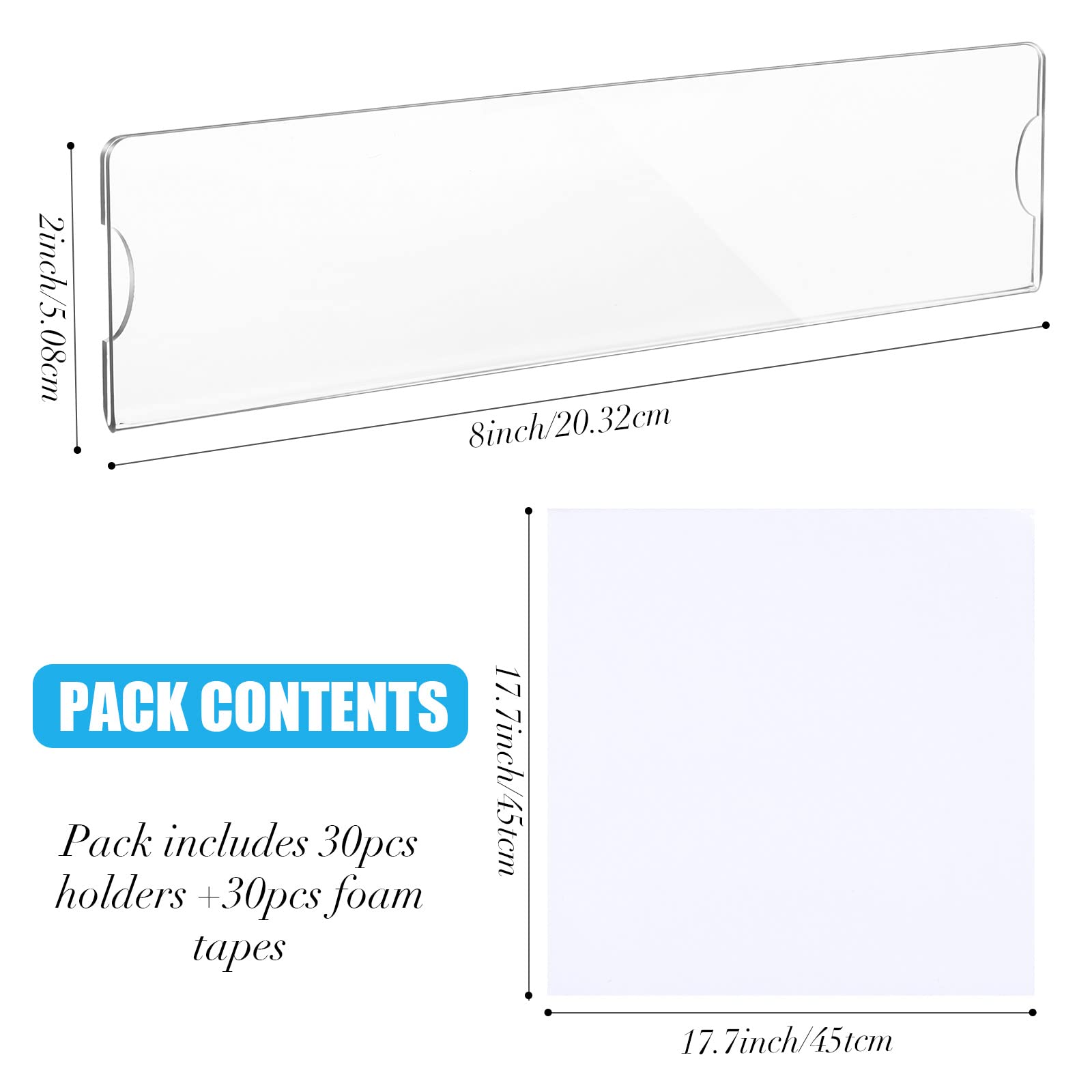 2-Pack Clear Acrylic Wall Name Plate Holders - 8 Inch Horizontal Plastic Sign Frames with Adhesive Tape for Office, Home & Classroom - Perfect for Door Nameplates, Desk Signs & Display Trays (30 Sets) - Ideal for Professional Offices, School Classrooms & Home Organization