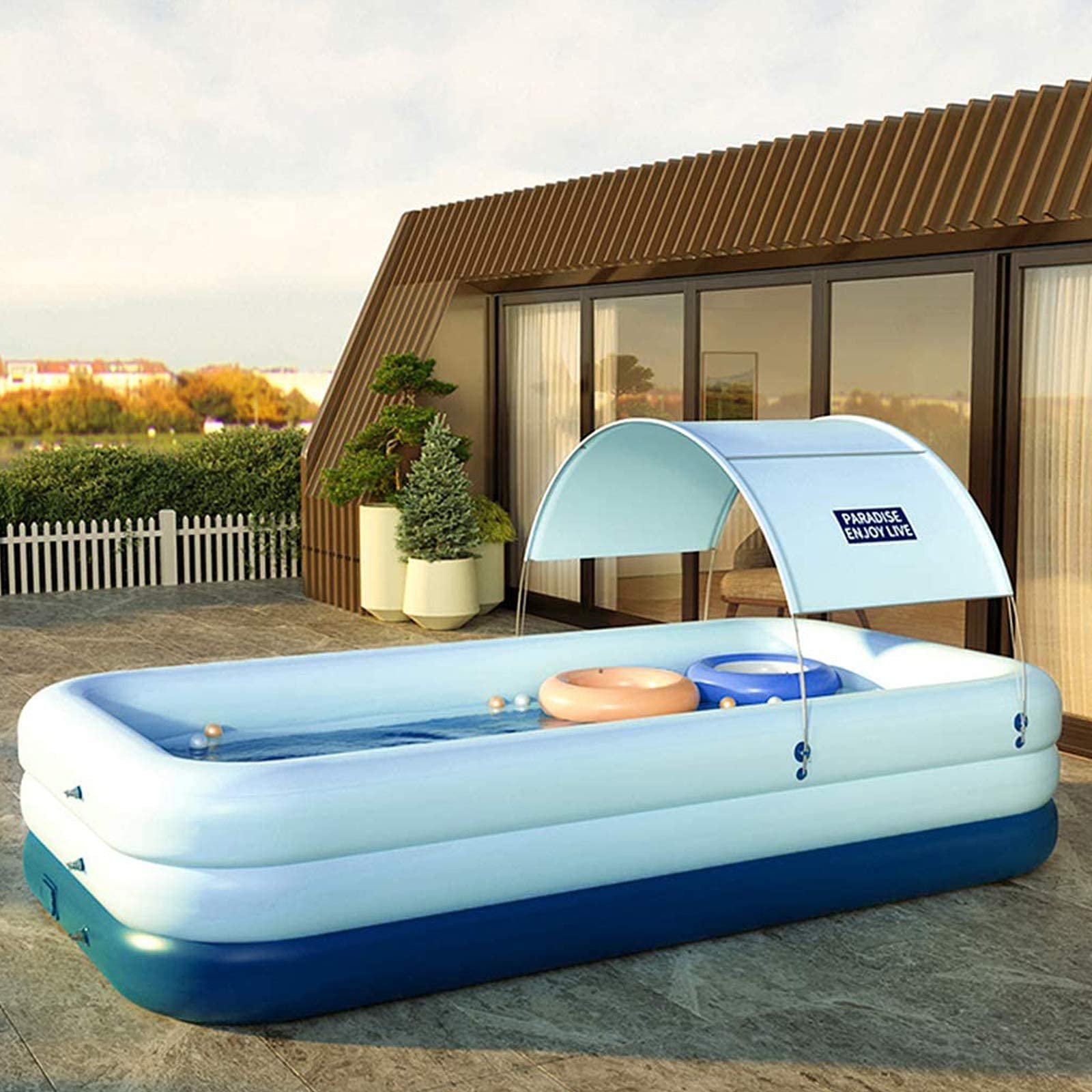 **YUEWO Inflatable Swimming Pool with Canopy – Large 260x160x68cm (102x63x27inch) Portable Blow Up Pool for Adults & Family – Outdoor Backyard, Garden, Patio – Perfect for Summer Relaxation & Kids Play**