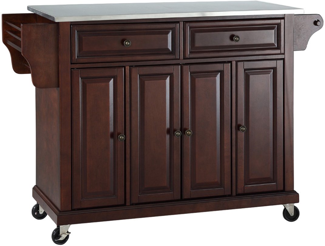 Crosley Full Size Kitchen Cart with Stainless Steel Top & Mahogany Finish | Rolling Island with Storage Shelves | Perfect for Small Kitchens, Dining Rooms & Food Prep Areas