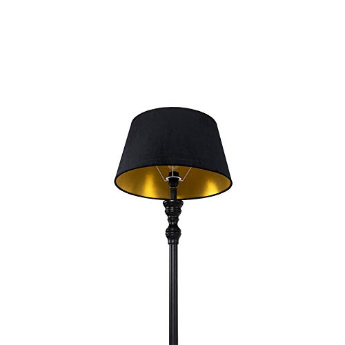 Qazqa Classico Modern Floor Lamp with 45cm Black Shade - 1 Light - Contemporary Home Decor for Living Room, Bedroom, Dining Room & Kitchen