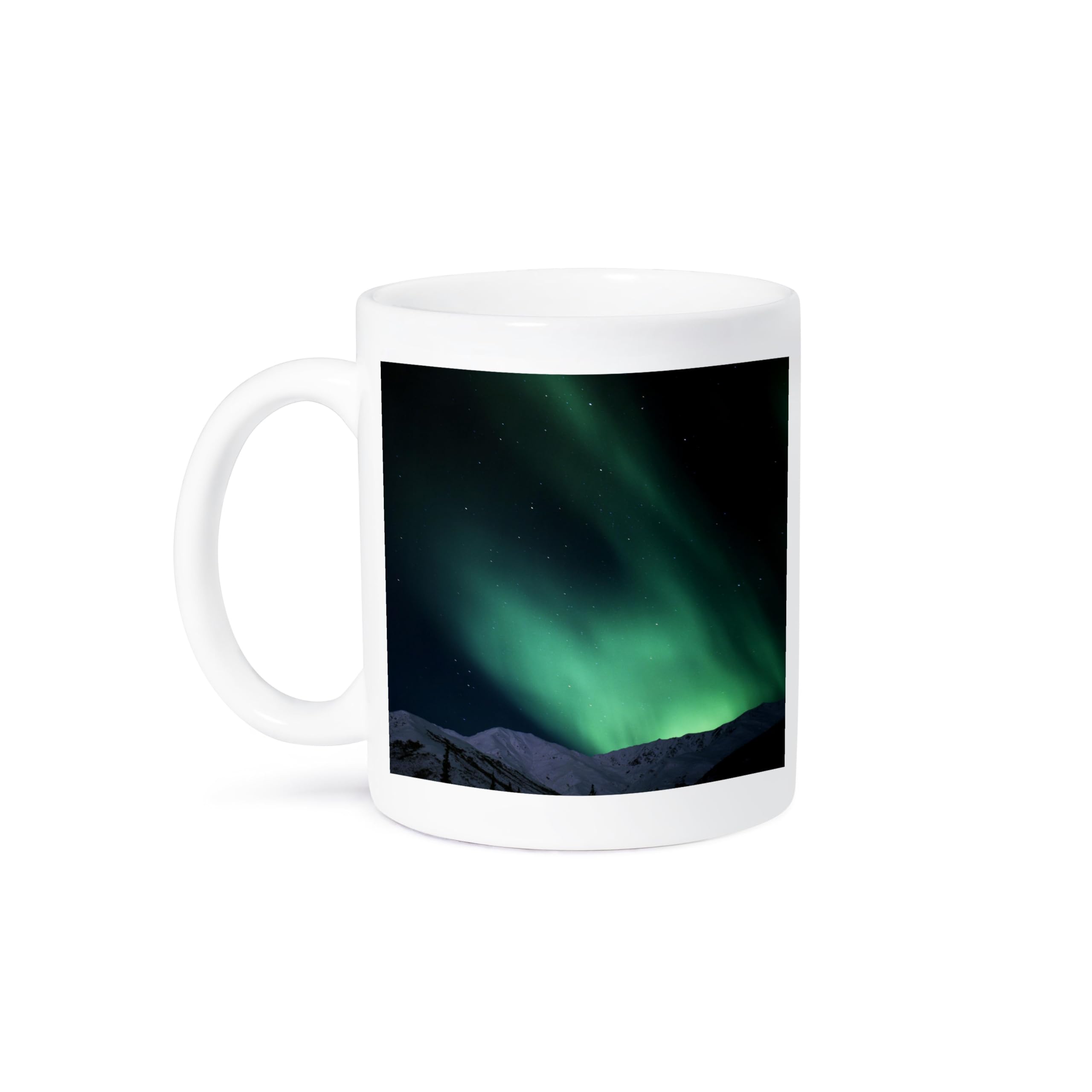 3D Rose Aurora Borealis Northern Lights Alaska USA Ceramic Mug - 15 oz White Coffee Cup for Home, Office & Gifts | Hugh Rose US02 HRO0786