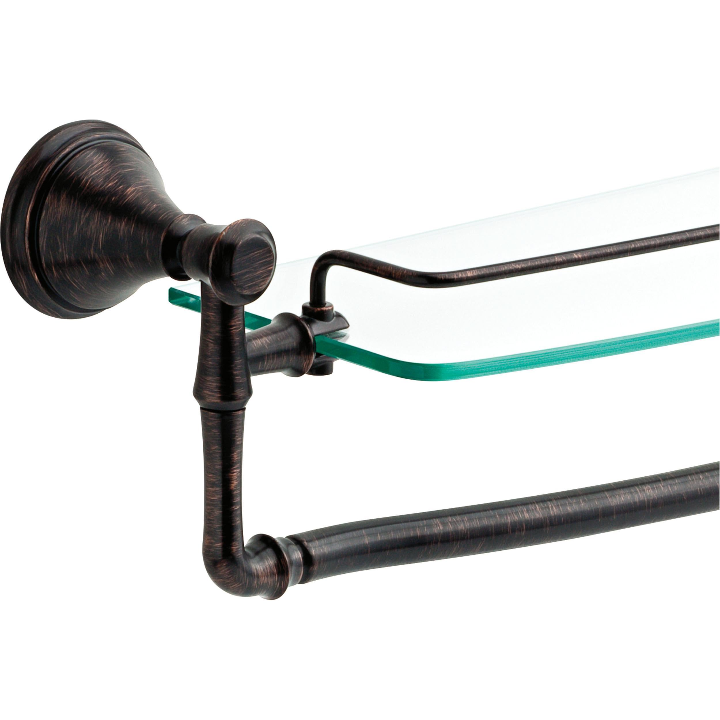 Delta 79710-RB Cassidy 18-inch Glass Bathroom Shelf with Towel Bar in Venetian Bronze - Perfect for Bathroom Storage and Organization