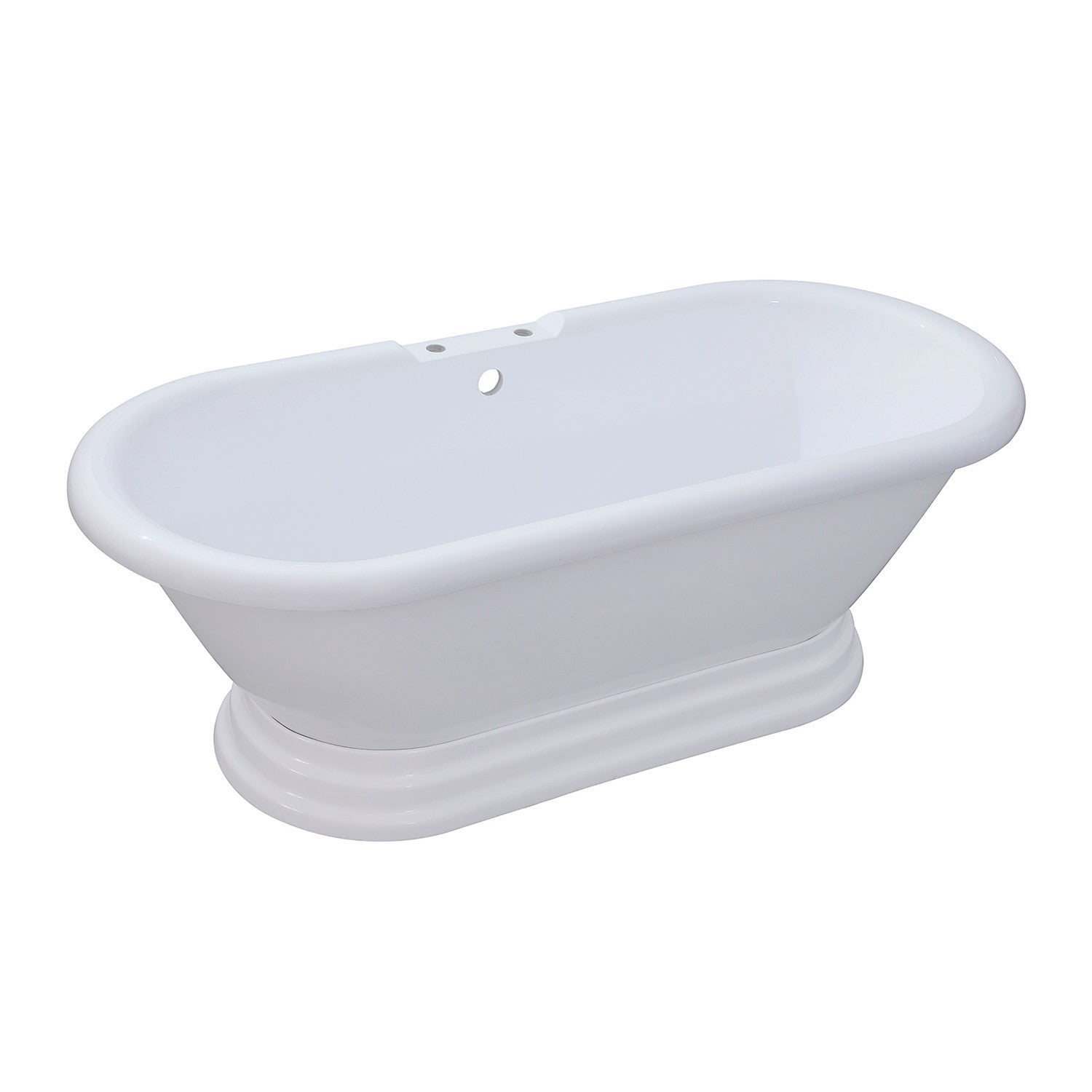 Aqua Eden 67-Inch Glossy White Acrylic Oval Double-Ended Pedestal Bathtub with 7-Inch Faucet Drillings - Perfect for Luxury Bathrooms & Spa Retreats