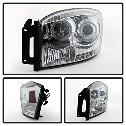 Xtune LED Halo Headlights for Dodge Ram 1500 2006-2008 - Chrome/Clear Lens - Bright DRL & Projector Beam - Upgrade for Night Driving & Off-Road Adventures