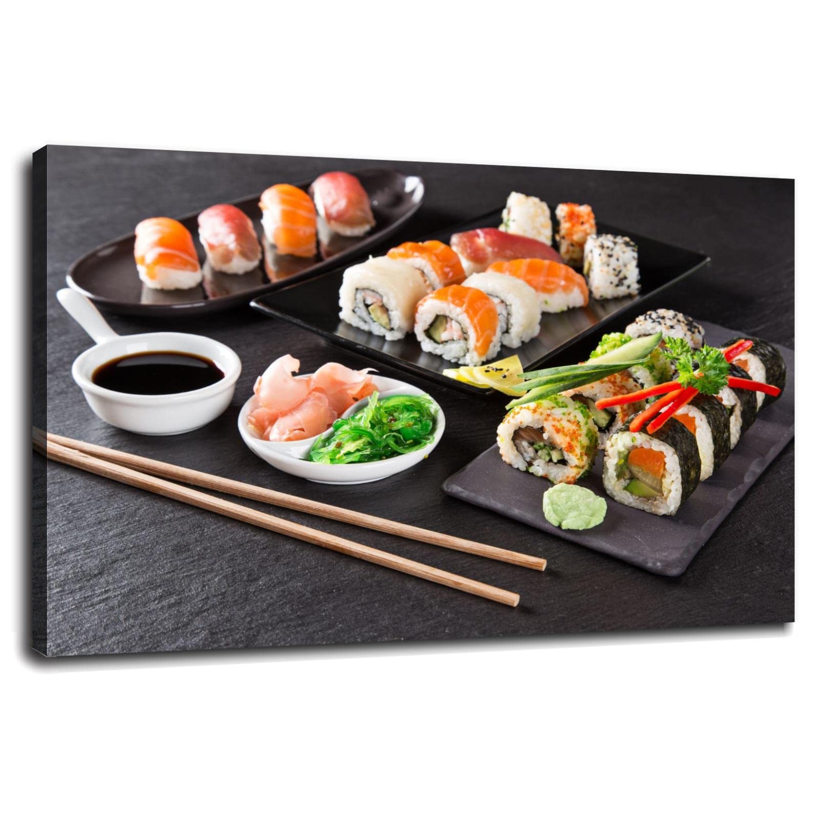 Japanese Canvas Wall Art - Modern Cuisine Pictures Poster Print for Kitchen Decor, Framed 36x24 Inches - Perfect for Dining Room, Restaurant & Home Interior Design