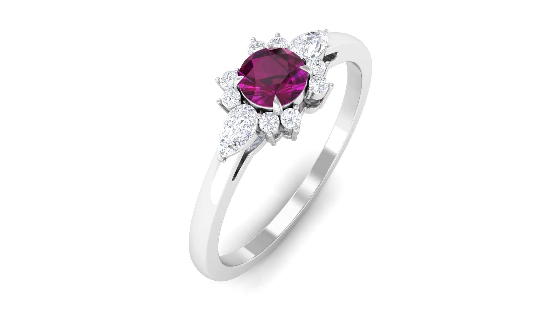 1/2 CT Natural Rhodolite and Diamond Ring - 4MM Red Rhodolite Promise Ring in 14K Solid Gold - June Birthstone Ring for Women, Gift for Anniversary, Engagement, or Special Occasion