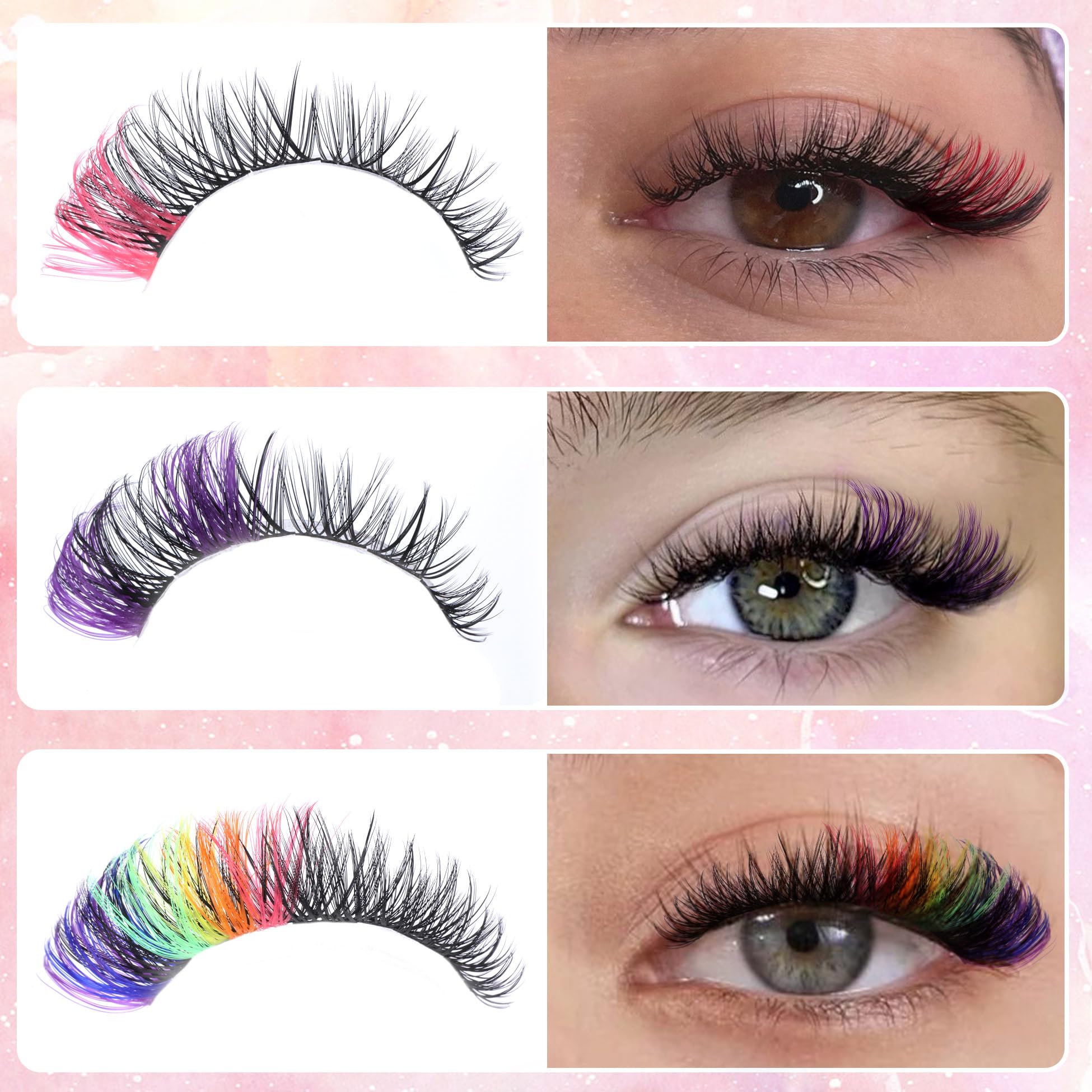 EYDEVRO DIY Eyelash Extension Kit - 6 Color Rainbow Cluster Lashes (D Curl 14mm & 16mm Mixed) for Bold Makeup Looks | Perfect for Parties, Halloween & Cosplay