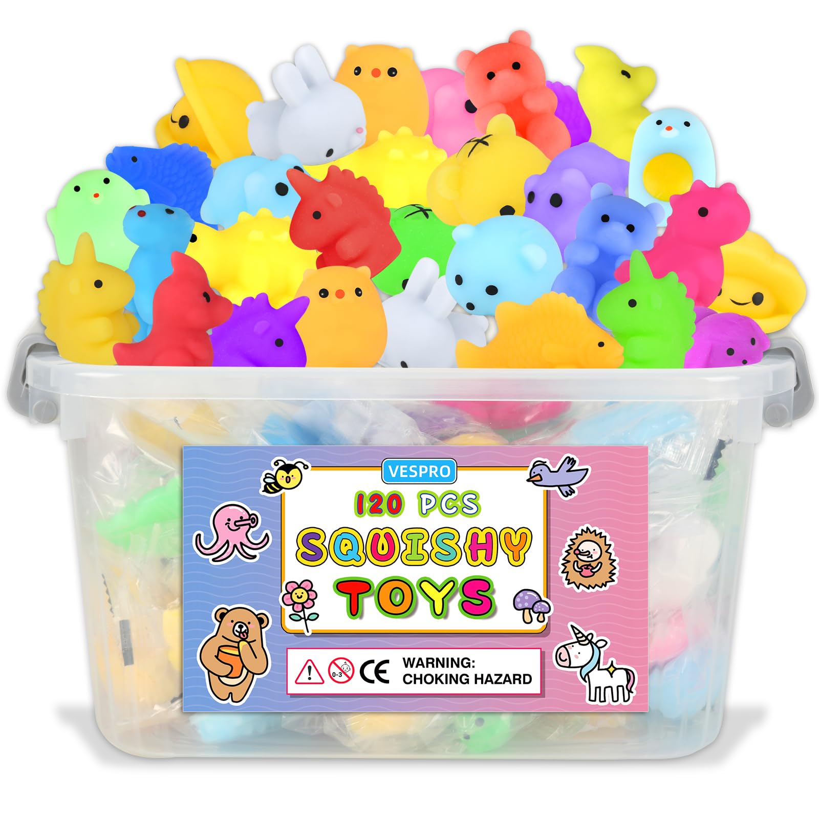 VESPRO 120PCS Mochi Squishy Toys for Kids & Adults - Mini Kawaii Stress Relief Anxiety Toys, Party Favors for All Ages 3+ | Perfect for Birthday Gifts, Classroom Rewards & Sensory Play