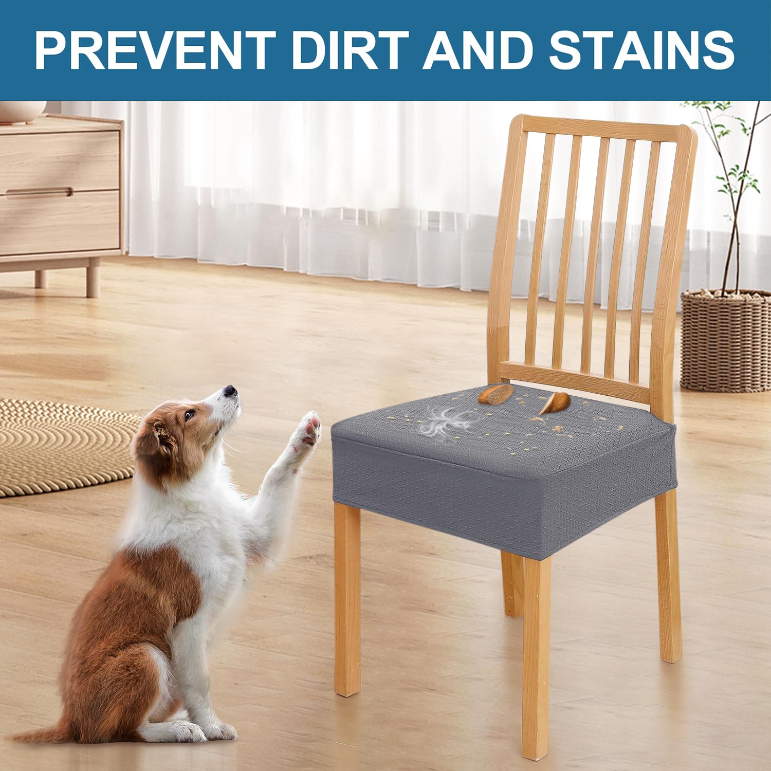 Smiry Waterproof Dining Chair Seat Covers - Set of 4 Stretch Jacquard Slipcovers, Washable & Removable Protector (Grey) - Perfect for Family Meals, Dinner Parties & Pet-Friendly Homes