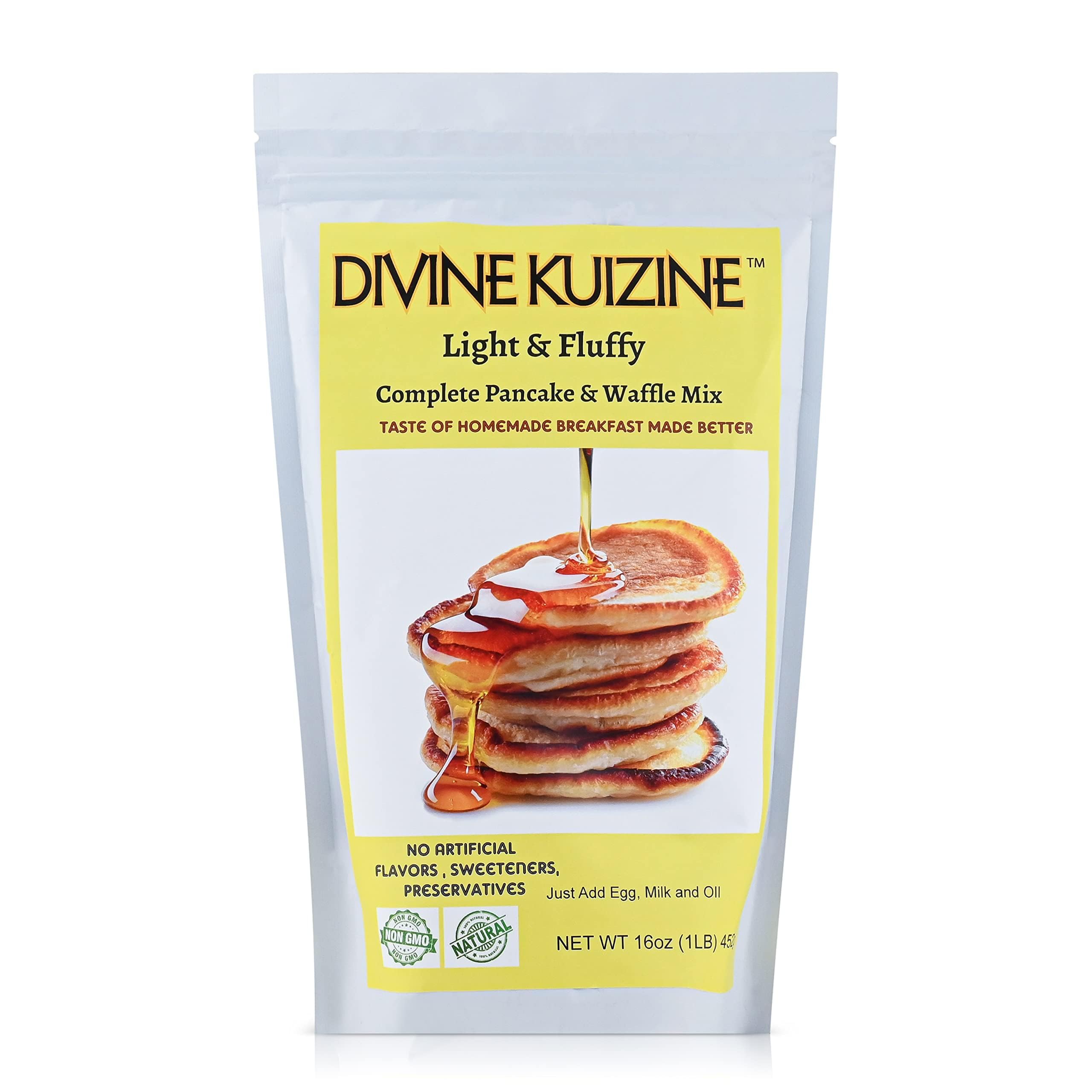 DivineKuizine Light & Fluffy Complete Pancake & Waffle Mix - 2lb | Easy to Use, Healthy Homemade Pancake & Waffle Mix | Perfect for Breakfast, Brunch, and Family Gatherings