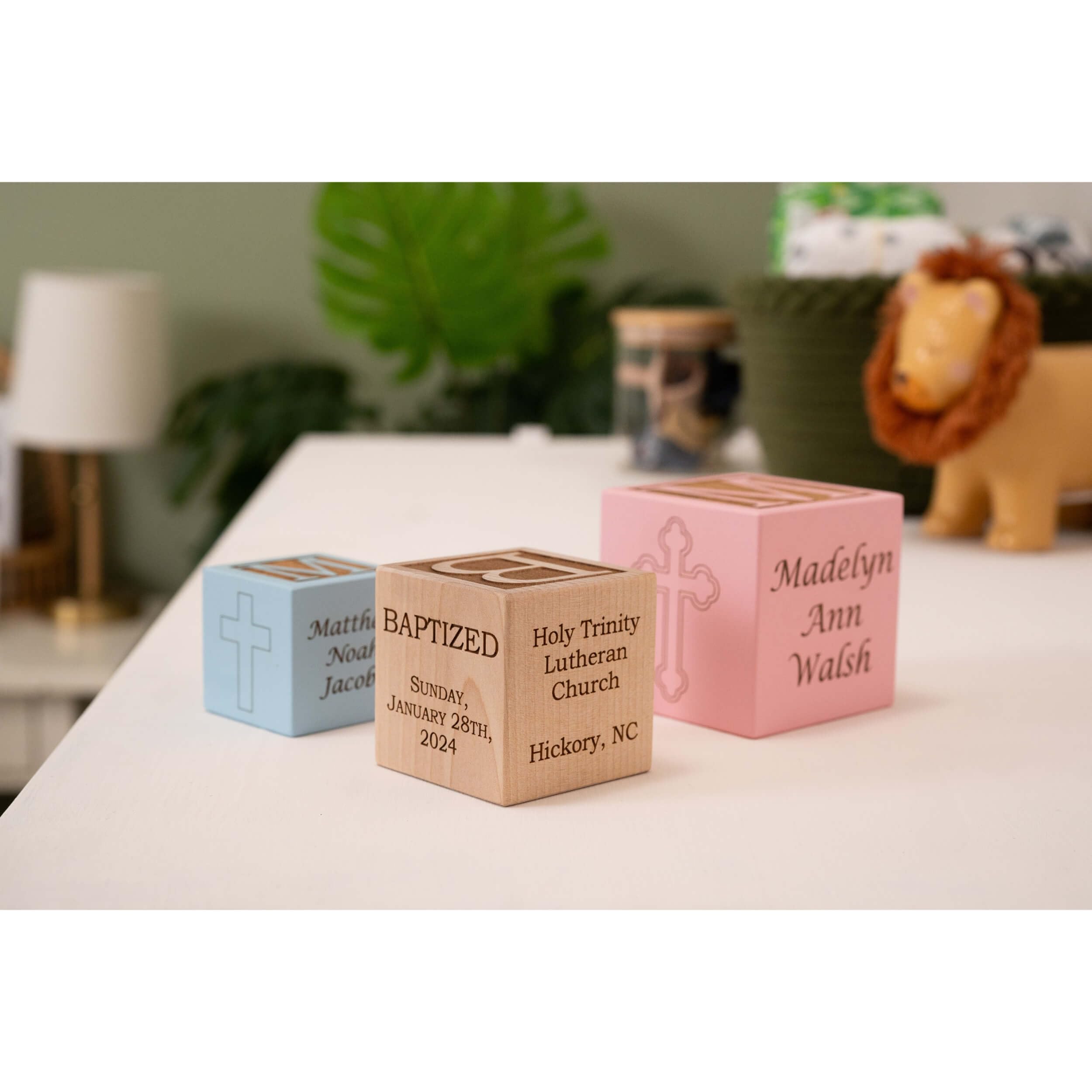 Personalized Baby Baptism Wood Block - Custom Christening Gift for Boys & Girls - 3 Sizes (3