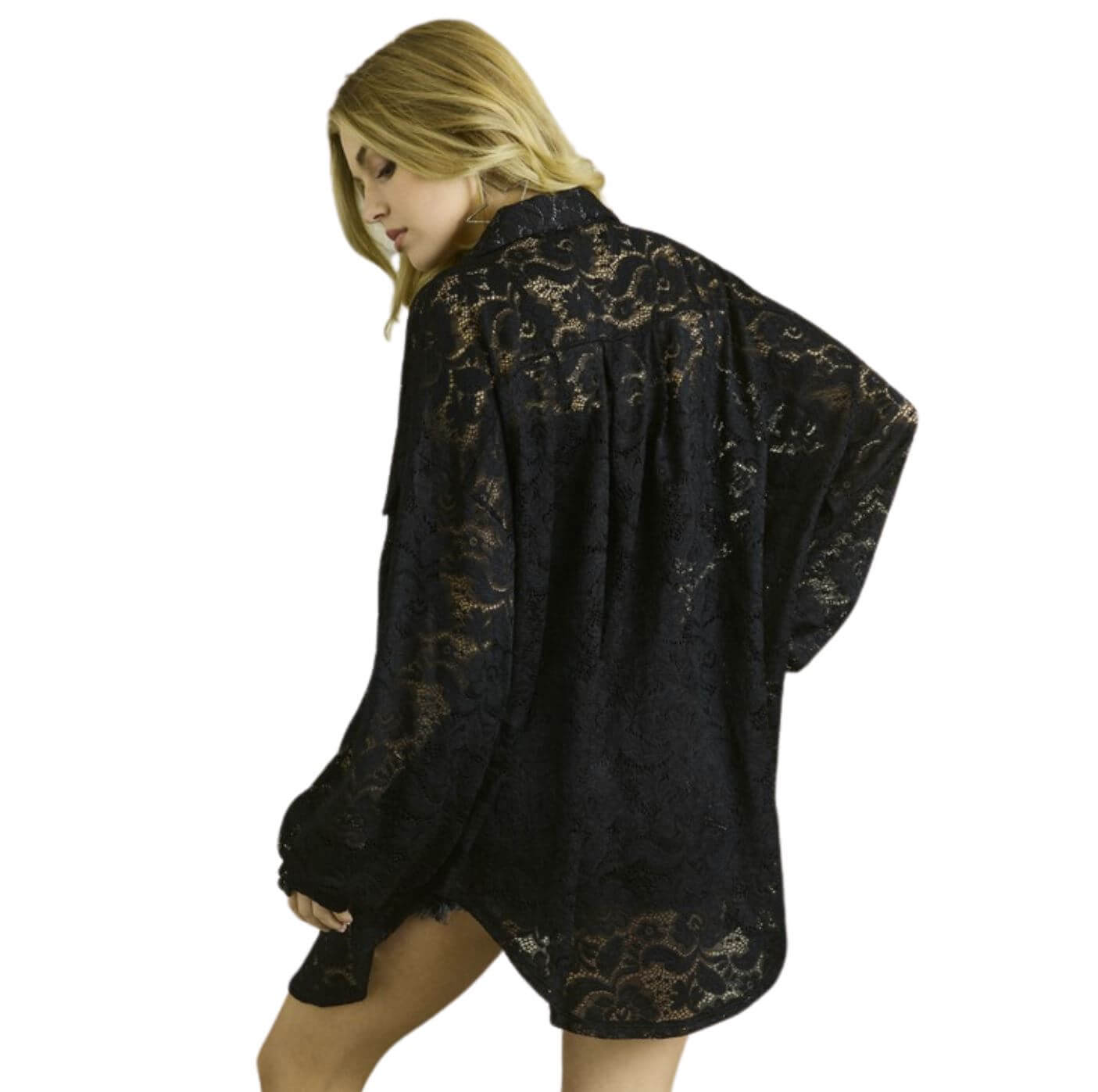 Vacation Lace Button Down Shirt for Women - Summer Beach Cover Up, Casual Blouse, Final Sale Clearance - Perfect for Beach Trips, Resort Wear & Date Nights