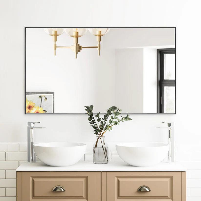 Sleek Modern Black Aluminum Framed Wall Mirror - Full Length Floor Mirror for Bedroom, Living Room & Entryway Decor