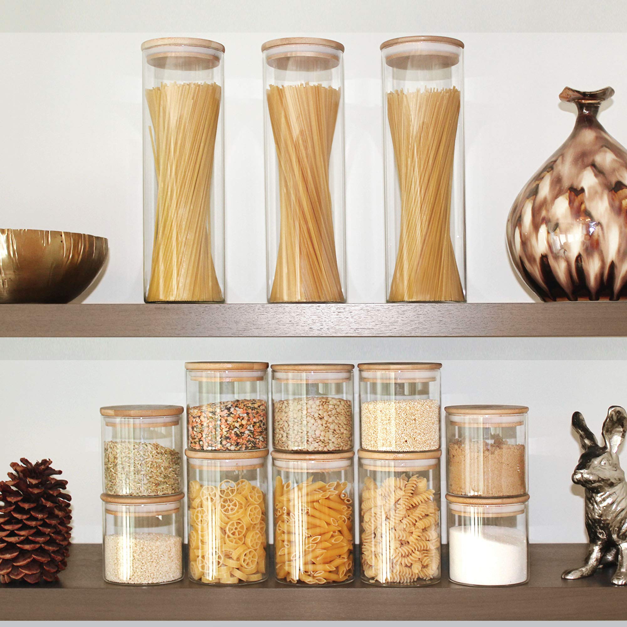 52oz Glass Jars with Bamboo Lids (3-Pack) - Airtight Food Storage Canisters for Kitchen Pantry Organization | Perfect for Dry Goods, Coffee, Tea, Flour & Spice Storage