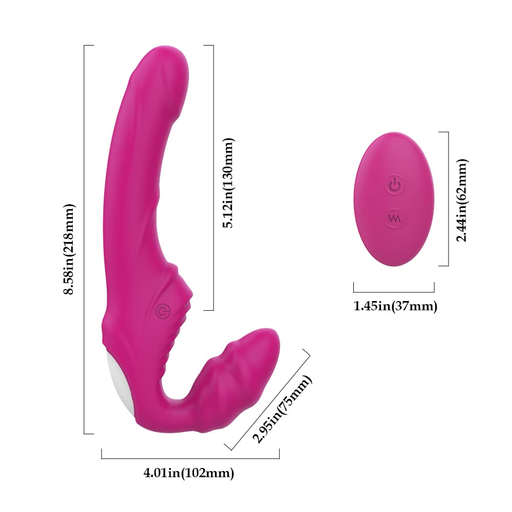 Rechargeable Remote Control Silicone Strapless Strap-On Dildo Vibrator - Dual Stimulation for G-Spot & Clitoris | Hands-Free Adult Toy for Women & Couples | Perfect for Lesbian Play & Solo Pleasure
