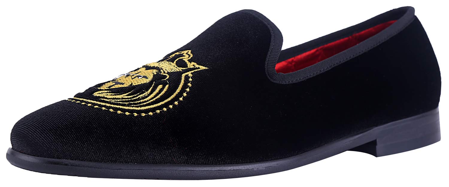 ELANROMAN Men's Velvet Embroidered Loafers - Fashionable 1.0 & 2.0 Dress Shoes for Wedding, Prom, Party & Formal Occasions - Comfortable Slip-On Shoes for Business, Office and Special Events