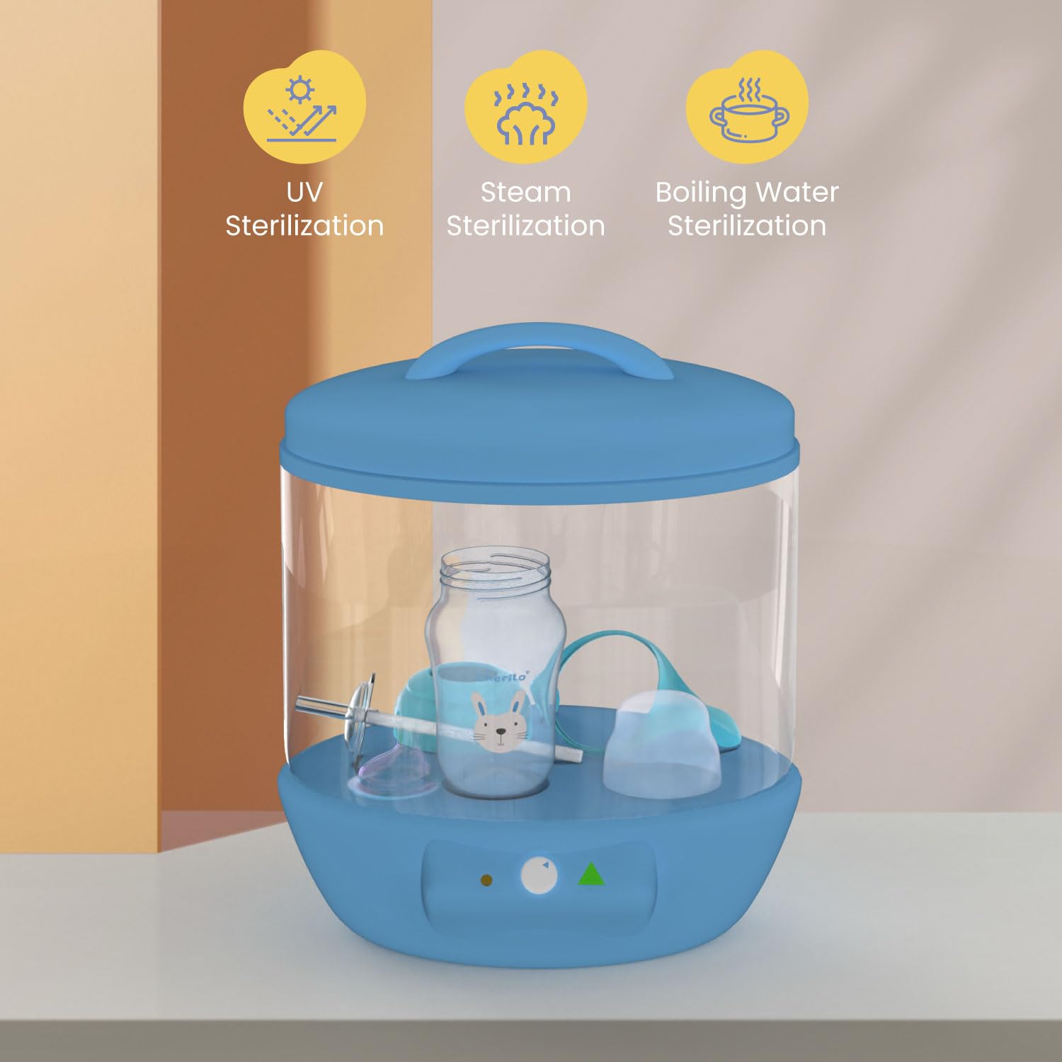 Cherilo Little Bunny Baby Sippy Cup - Leak Proof Training Cup for 6-12 Month Olds - Soft Silicone Spout & Straw with Handles - BPA Free Non-Toxic Baby Water Bottle (210ml, Blue) - Perfect for Daycare, Travel & Learning to Drink Independently