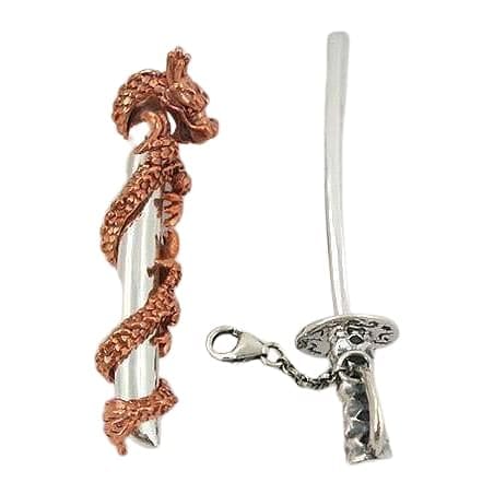 Handcrafted Copper Dragon Samurai Sword Sterling Silver Pendant Necklace - Japanese Warrior Jewelry Gift for Men & Women - Perfect for Cosplay, Anime Conventions & Medieval Theme Parties