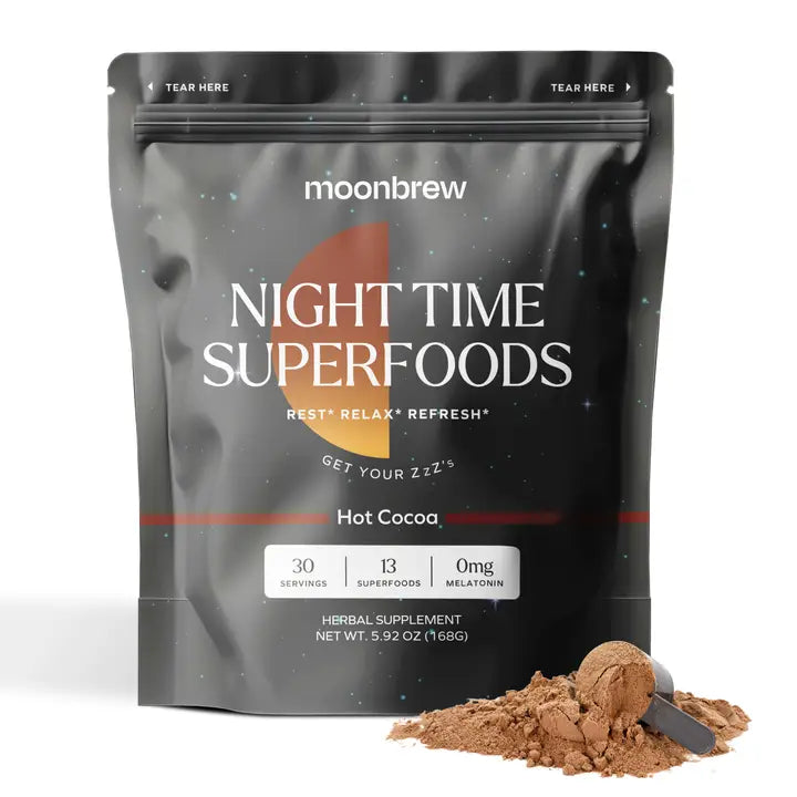 Moonbrew Night Time Tea with Cocoa Blend - Relaxing Herbal Tea for Sleep & Stress Relief - Perfect for Evening Relaxation & Bedtime Rituals