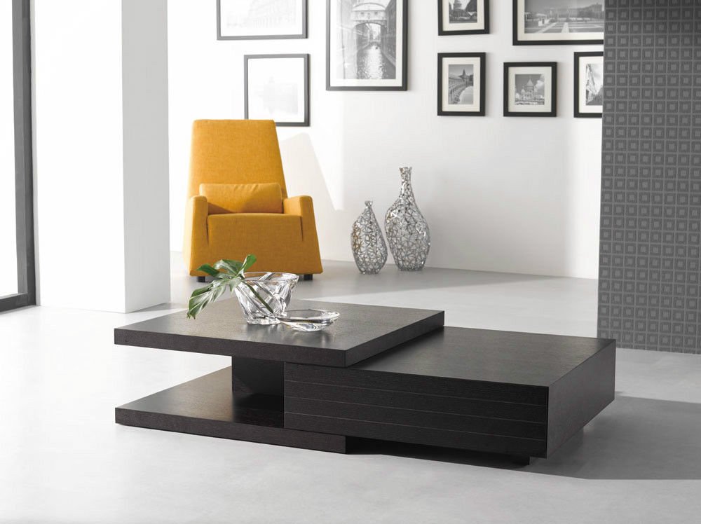 Modern Oak Wood Coffee Table with Wenge Veneer Finish - Mid-Century Style Living Room Furniture for Small Spaces & Apartments