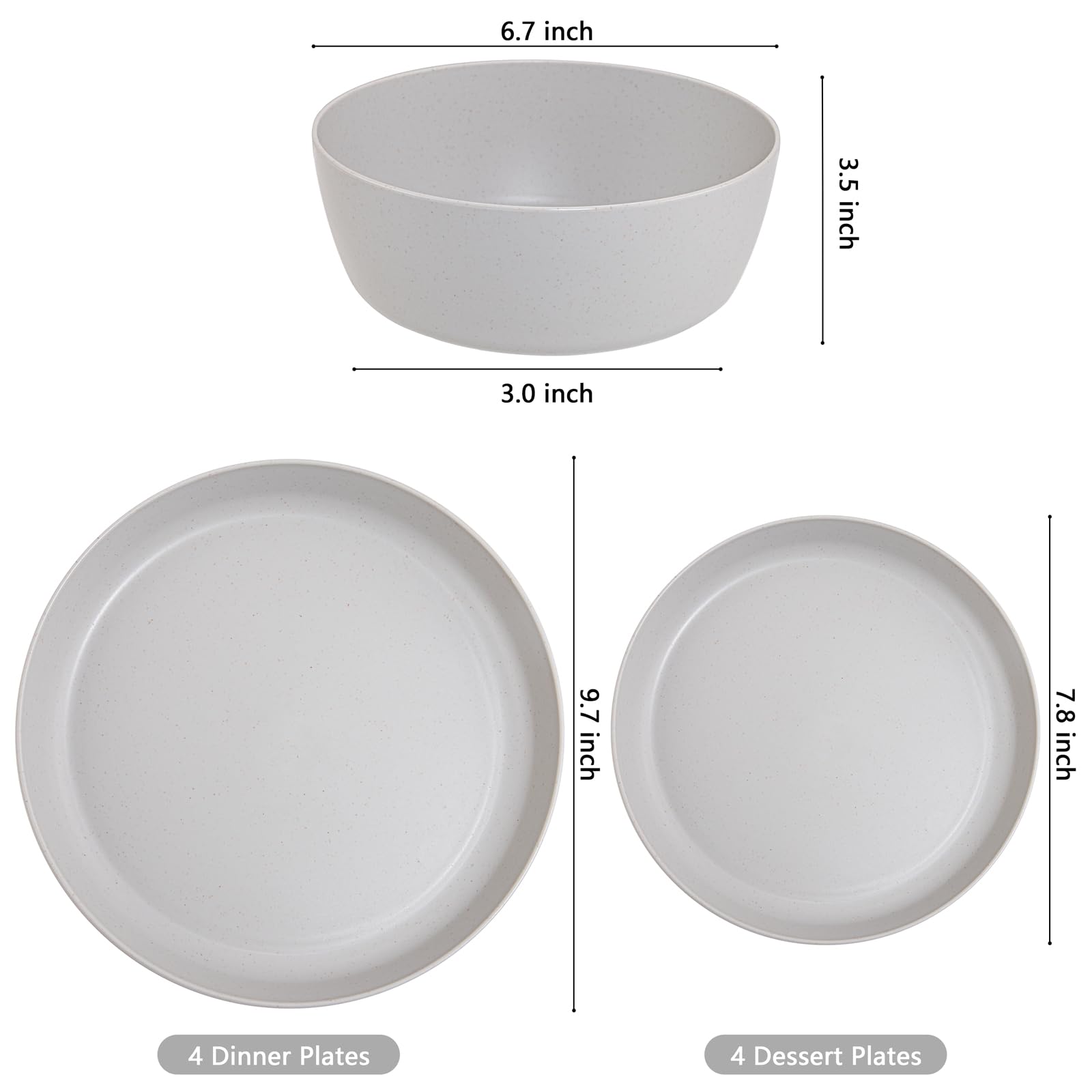12-Piece Wheat Straw Dinnerware Set - 4 Reusable Unbreakable Plates & Bowls - Eco-Friendly Plastic Dinnerware for Camping, Picnics, Family Dinners & Outdoor Dining