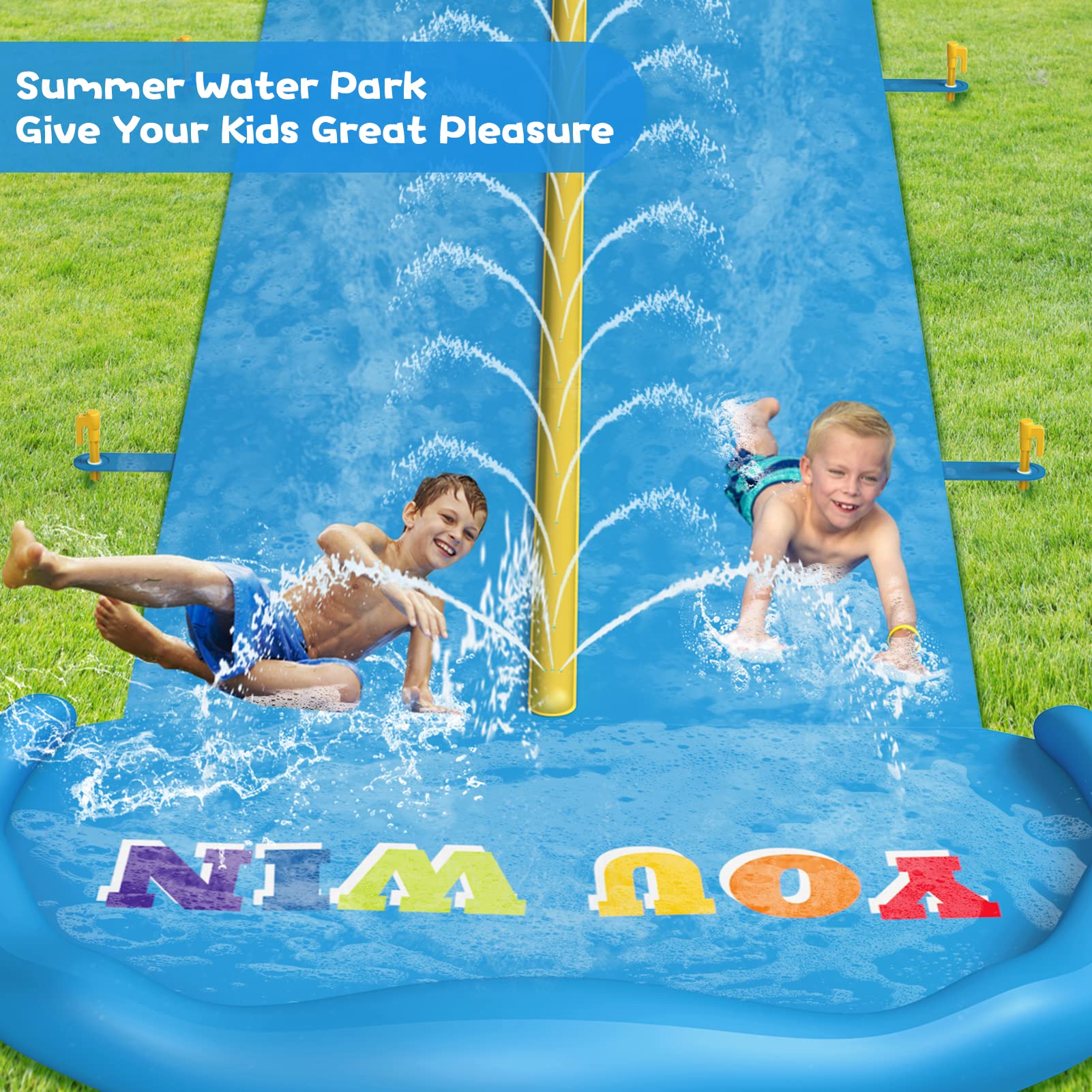 Evoio 32.8ft Inflatable Water Slide with 2 Racing Lanes & 2 Body Boards - Outdoor Backyard Water Park Toy for Kids, Boys, Girls & Adults - Perfect for Summer Parties, Birthday Celebrations & Family Fun
