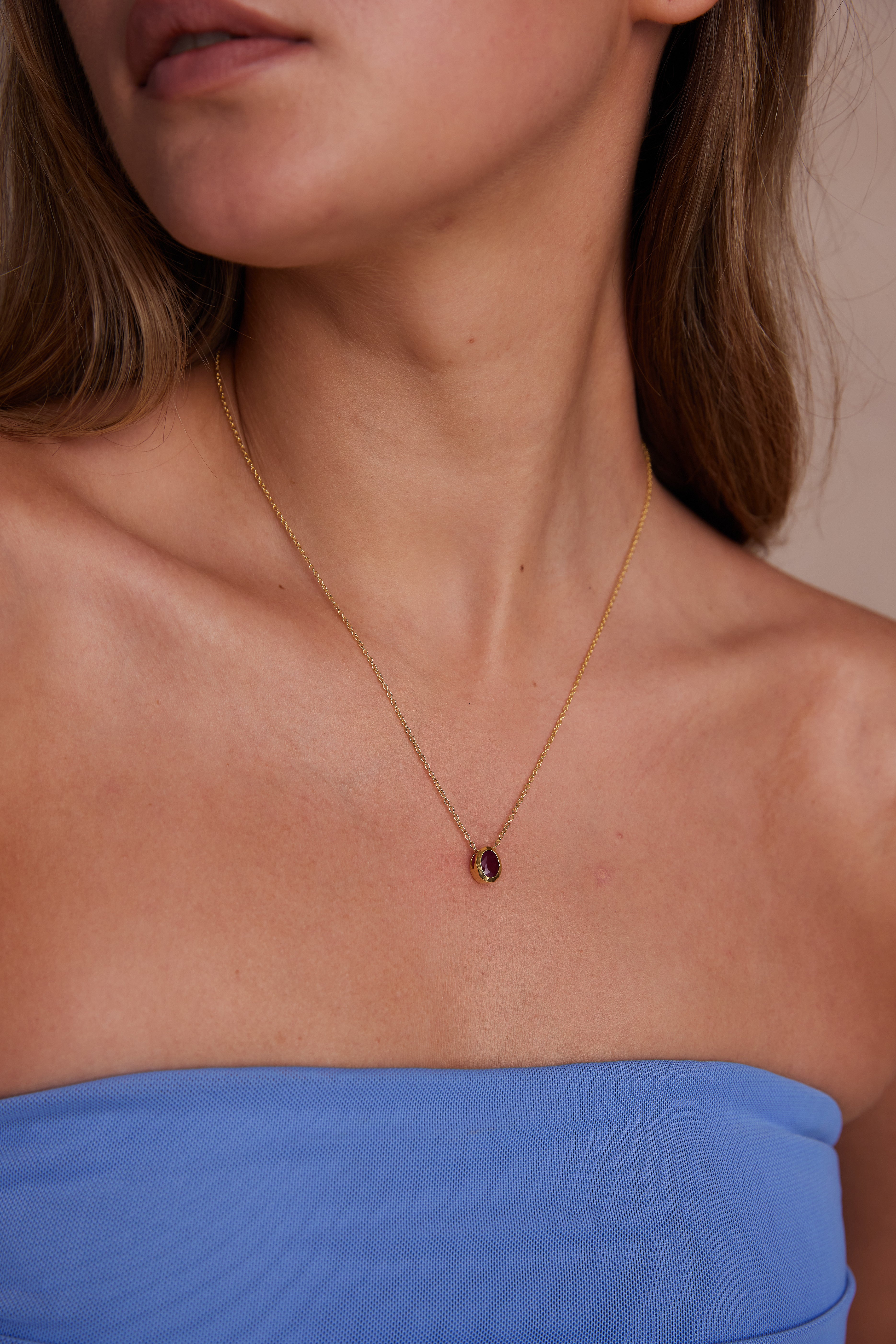July Ruby Gold Oval Birthstone Necklace - Elegant 14K Gold Pendant for Women, Perfect Gift for Birthday, Anniversary & Special Occasions | Ideal for Everyday Wear, Date Nights & Formal Events