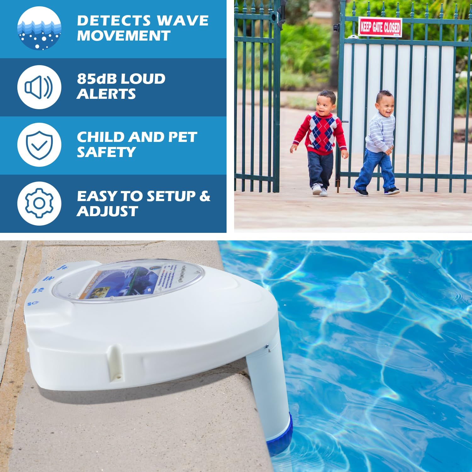 Wireless Pool Alarm for Inground & Above Ground Pools - Water Motion Sensor & Immersion Safety Alarm System with Remote Receiver | FCC-Compliant for Kids & Pets Safety | Perfect for Backyard, Vacation Homes & Community Pools