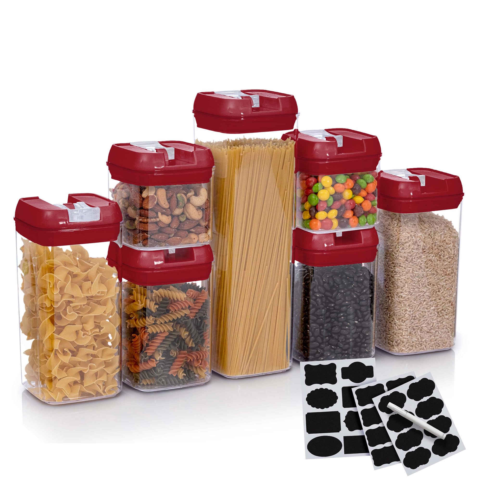 Cheer Collection 7-Piece Airtight Food Storage Containers Set with Lids - BPA-Free Kitchen & Pantry Organizers for Flour, Sugar, Cereal, Pasta | Perfect for Meal Prep, Baking & Space-Saving Storage (Red)