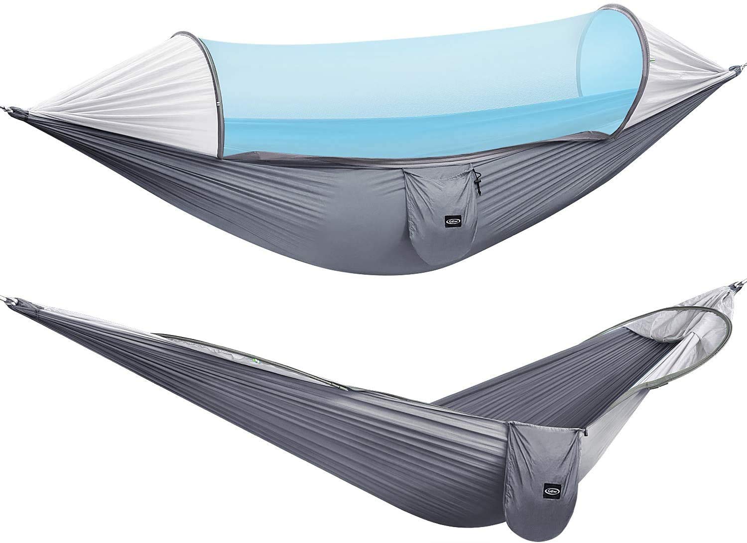 **Meike 2-Person Camping Hammock with Mosquito Net - Lightweight Pop-Up Parachute Hammock for Outdoor Backpacking, Hiking & Backyard Relaxation - Includes Tree Straps (Blue/Light Blue) - Perfect for Camping, Beach Trips & Backyard Lounging**