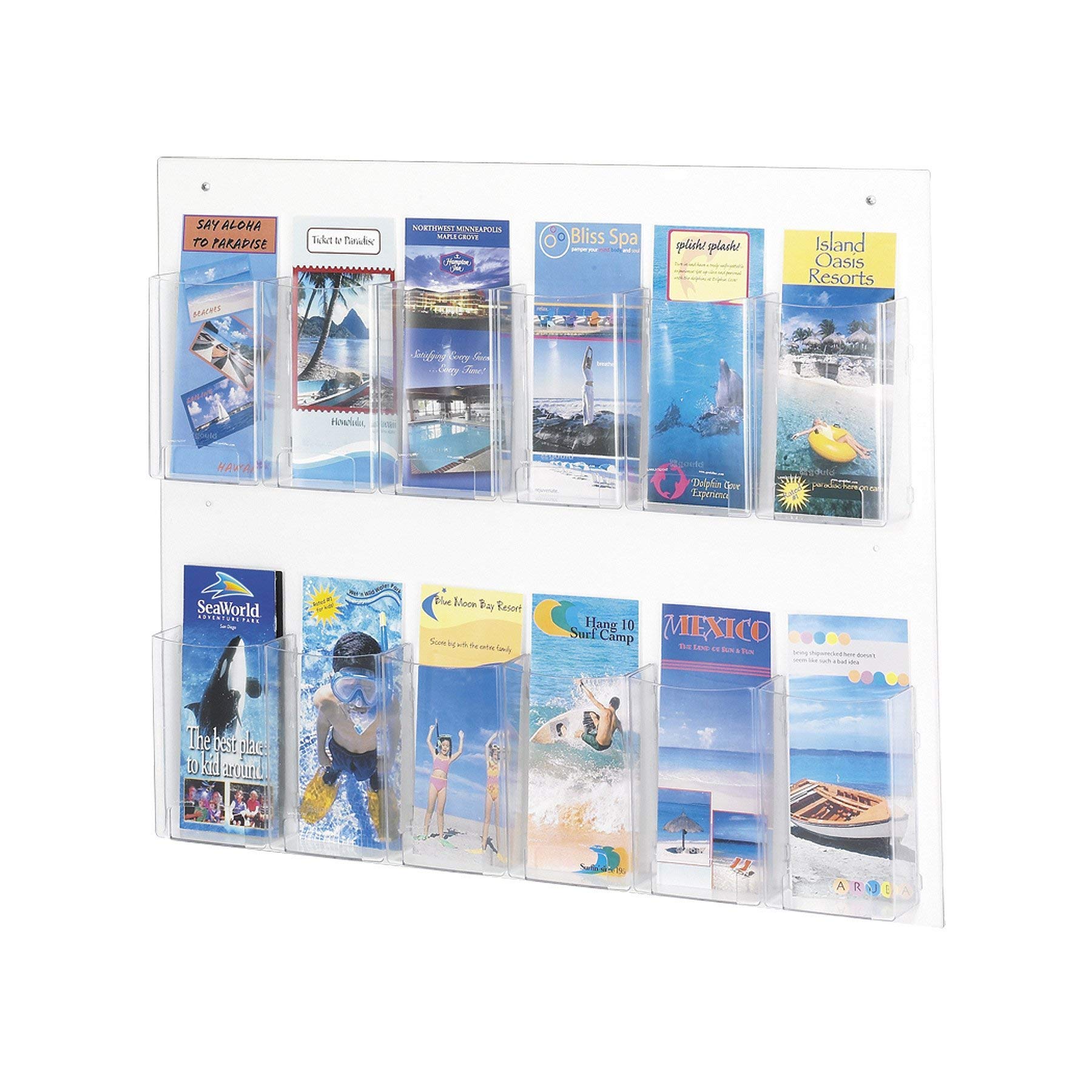 Safco 5671CL Clear Literature Display Holder - 12 Pamphlet Organizer for Brochures, Menus & Flyers - Perfect for Offices, Restaurants & Retail Stores