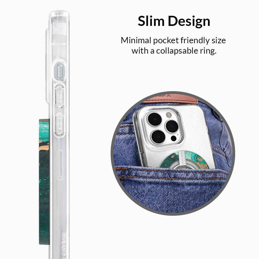 Emerald Marble MagSafe Grip Ring for iPhone - Magnetic Phone Holder with Anti-Slip Design, Perfect for Driving, Workouts & Everyday Use