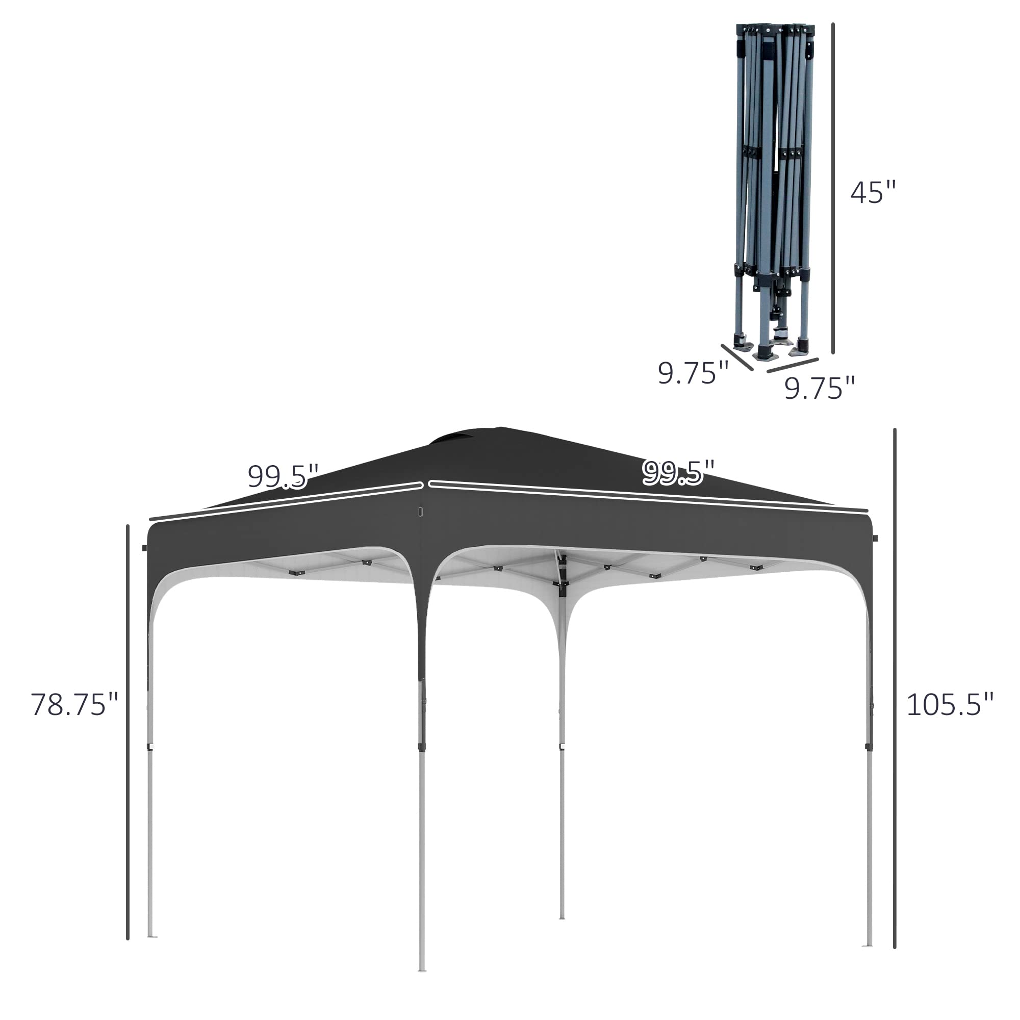 Outsunny 8' x 8' Pop Up Canopy Tent with Wheeled Carry Bag & 4 Sand Bags - Instant Sun Shelter for Outdoor Parties, Camping, Beach, Backyard, Garden & Patio - Adjustable Height Black Canopy Tent