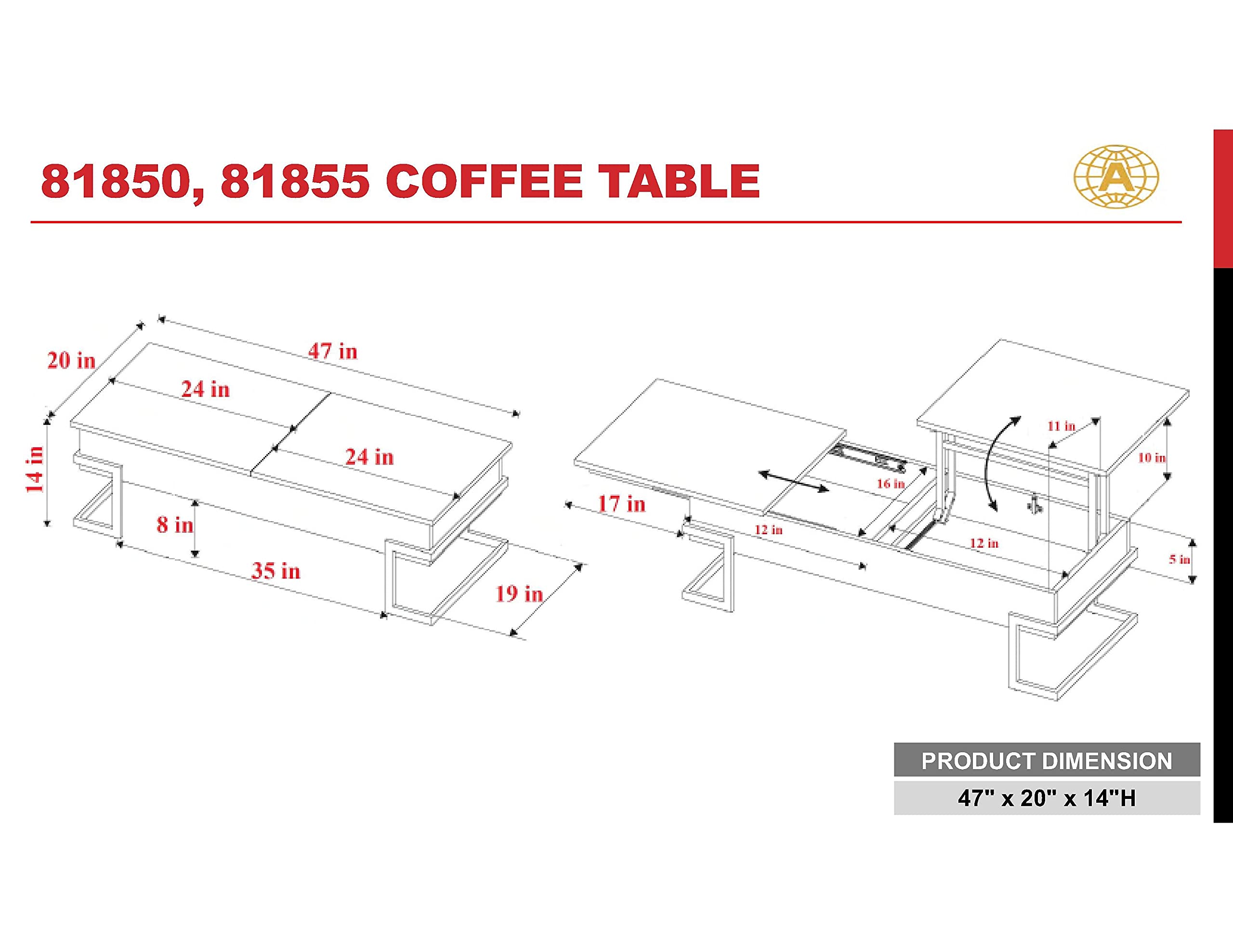 Modern Lift-Top Coffee Table with Storage - 47