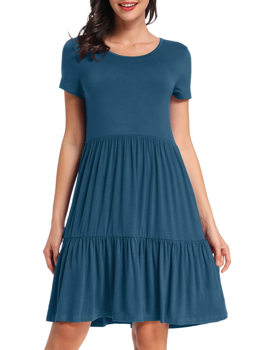 VEPKUL Women's Floral & Plain Summer Swing Dress - Soft, Loose Casual Short Sleeve Shirt Dress with Round Neck | Perfect for Beach Vacation, Brunch & Summer Outings