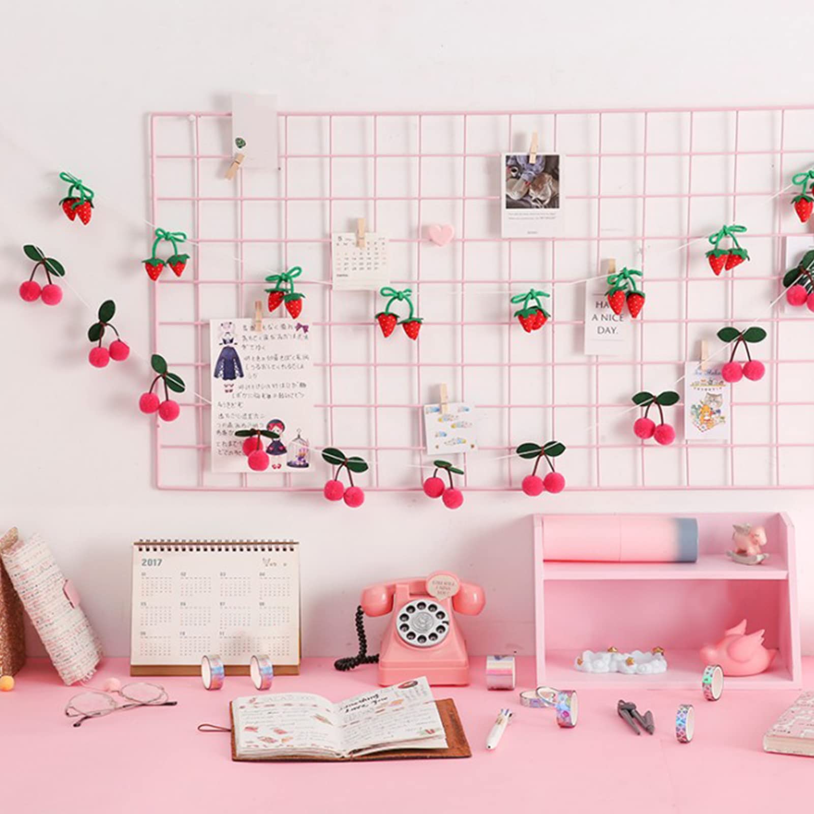 Handmade Felt Bayberry String Ornaments - DIY Floral Berry Garland for Wall Decor, Bedroom, Christmas, and Party Decoration | Cute Felt Ball Hanging Crafts in Rose Red