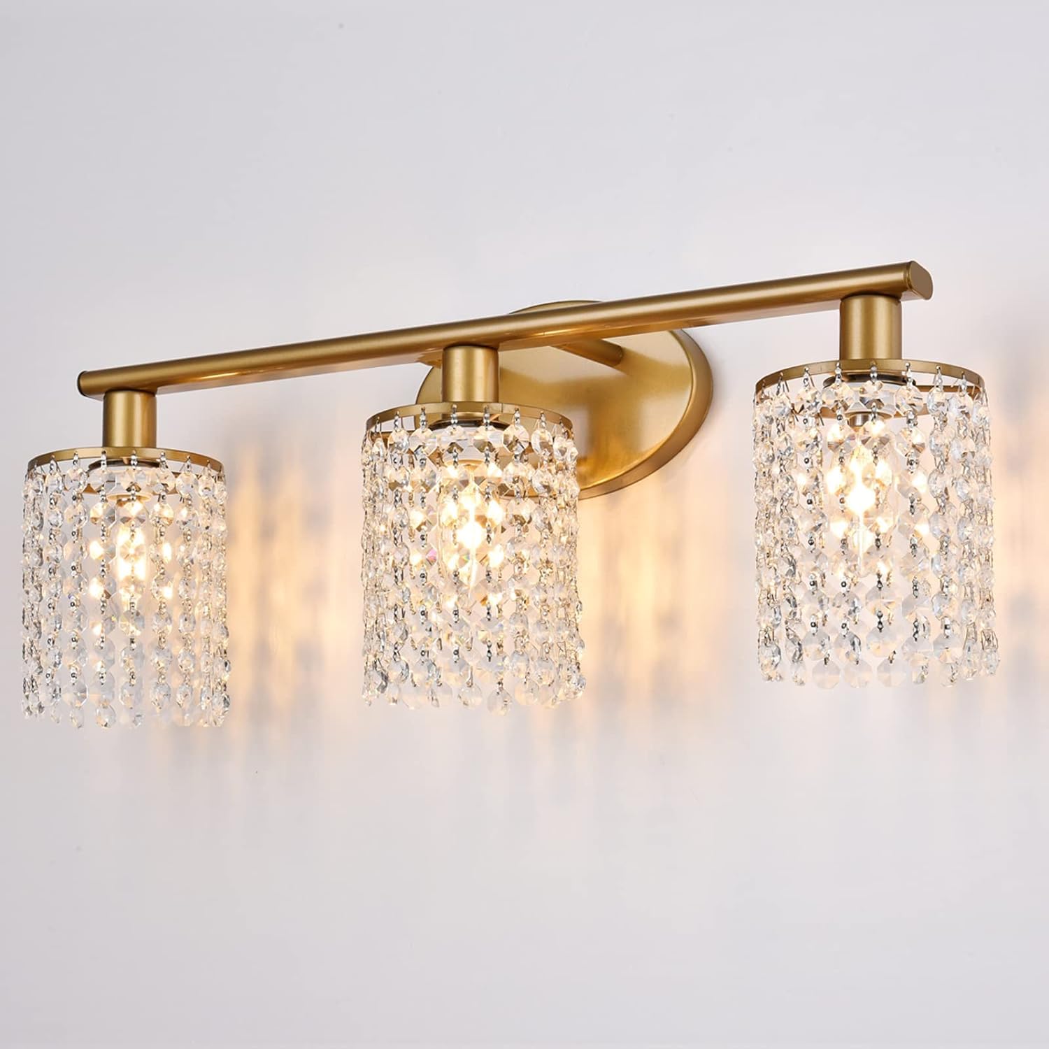 Gold Bathroom Light Fixtures - Crystal 3-Light Vanity Light for Modern Bathrooms | Elegant Mirror Lighting for Bathroom Decor | Perfect for Master Bath, Powder Room & Spa Style Settings